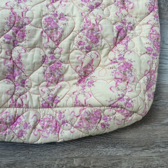 LoveShackFancy Oran Quilted Weekender Bag Pink Floral Heart Stitch Cotton - Picture 4 of 8
